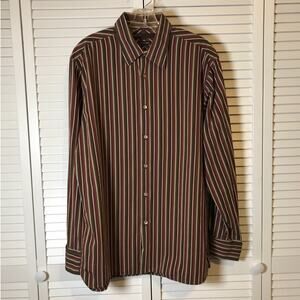 Perry Ellis Brown Striped Collared Long-Sleeve Mens Shirt L